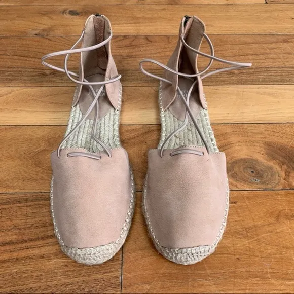 Eileen Fisher Lace Suede Flat Espadrille Sandals Dusty rose pink size 9.5