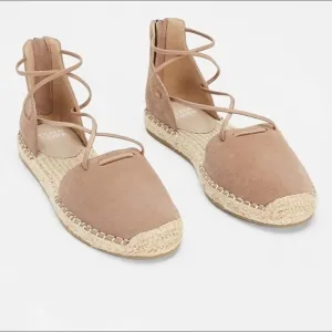Eileen Fisher Lace Suede Flat Espadrille Sandals Dusty rose pink size 9.5