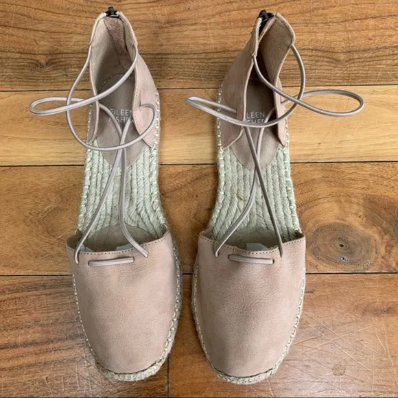 Eileen Fisher Lace Suede Flat Espadrille Sandals Dusty rose pink size 9.5