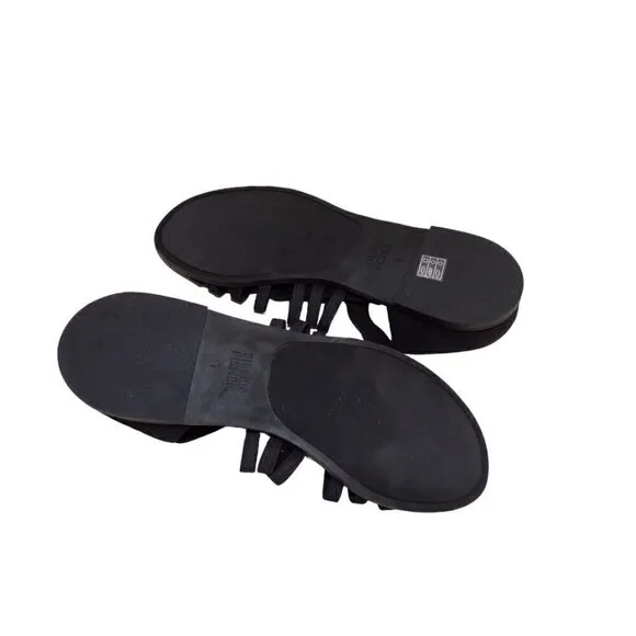 Eileen Fisher Rato Black Tumbled Nubuck &amp; Elastic Flat Sandals sz 7 NEW