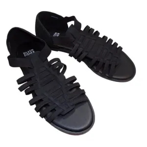 Eileen Fisher Rato Black Tumbled Nubuck &amp; Elastic Flat Sandals sz 7 NEW