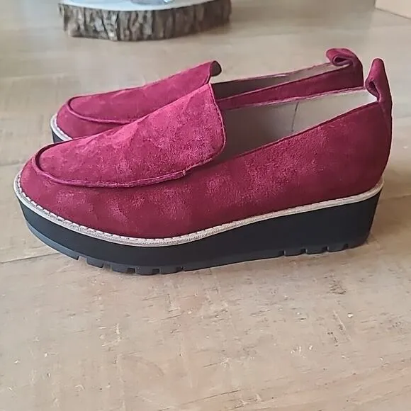 Eileen Fisher Women's Ells Platform Loafers Suede Leather MaroonRed sz 6.5 $225