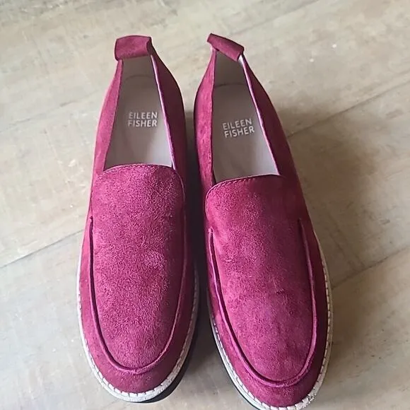 Eileen Fisher Women's Ells Platform Loafers Suede Leather MaroonRed sz 6.5 $225