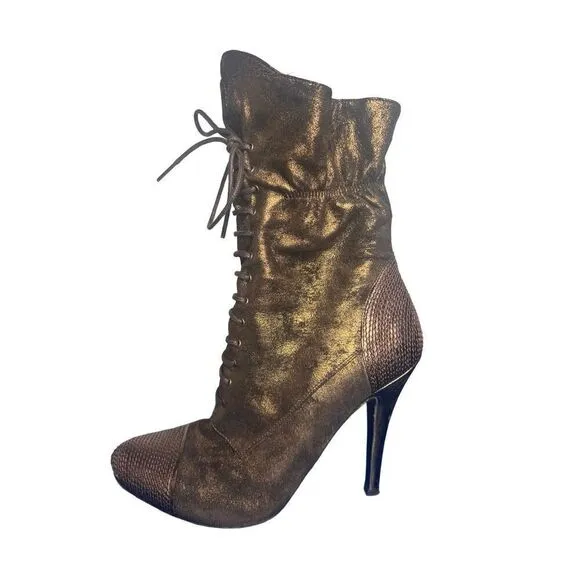 El Dantes Metallic Suede stiletto Boots Booties 6.5 Platforms