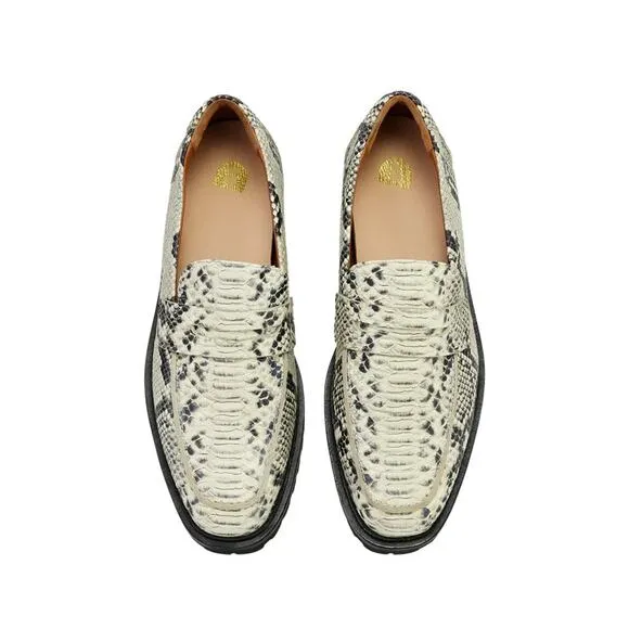 ELAENIA Monochrome Snake Print Leather Loafers