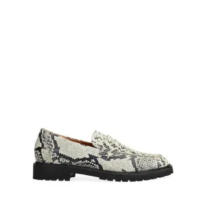 ELAENIA Monochrome Snake Print Leather Loafers
