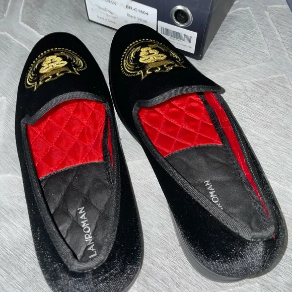 Elanroman loafers men’s velvet tiger black size 45 US 11 Embroidered shoes