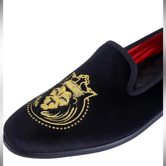 Elanroman loafers men’s velvet tiger black size 45 US 11 Embroidered shoes