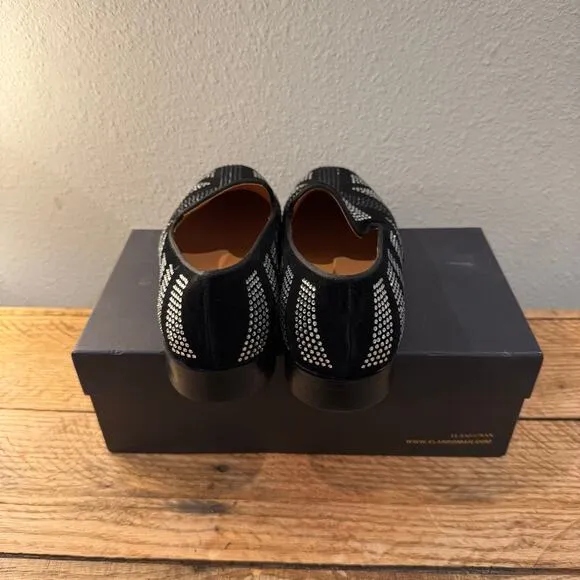ELANROMAN Men's Loafers Suede Leather Wedding Party Dress Black Shoes Size 8