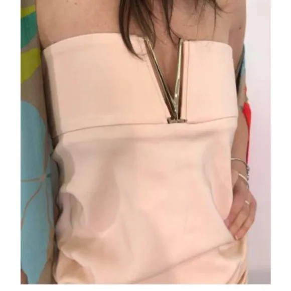 ELISABETTA FRANCHI draped ruched Elegant Cream Strapless Dress mini it 44 medium