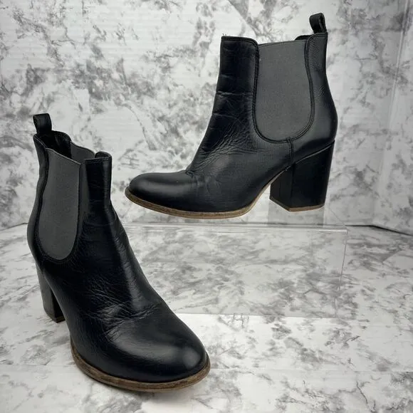 Elk Womens Black Leather Ankle Boots Size 38/7.5 - 8 Block Heel Garmentory