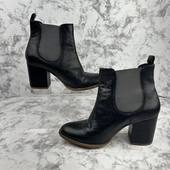 Elk Womens Black Leather Ankle Boots Size 38/7.5 - 8 Block Heel Garmentory