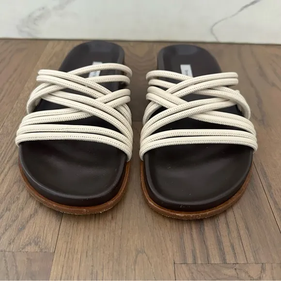 Emme Parsons Evvie Strappy Flat Slide Sandals in Cream and Brown Size 37 / 7