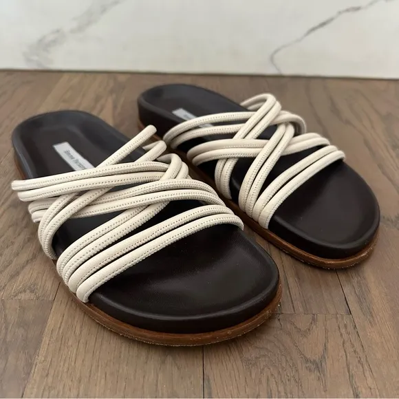 Emme Parsons Evvie Strappy Flat Slide Sandals in Cream and Brown Size 37 / 7