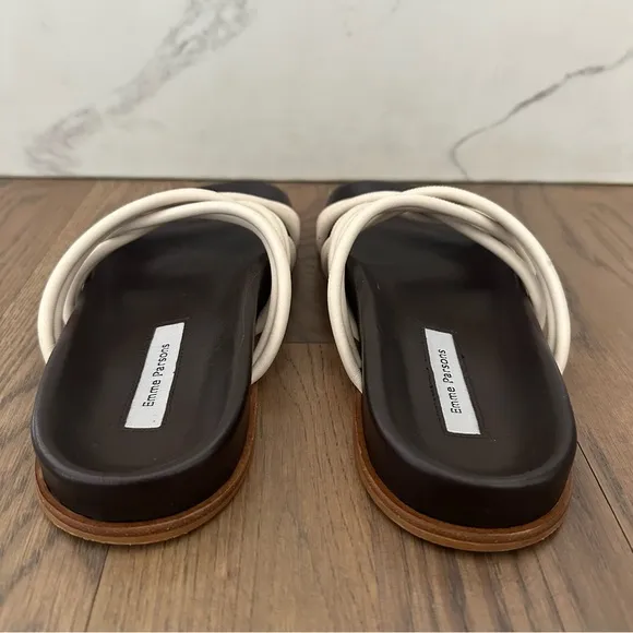 Emme Parsons Evvie Strappy Flat Slide Sandals in Cream and Brown Size 37 / 7