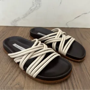 Emme Parsons Evvie Strappy Flat Slide Sandals in Cream and Brown Size 37 / 7