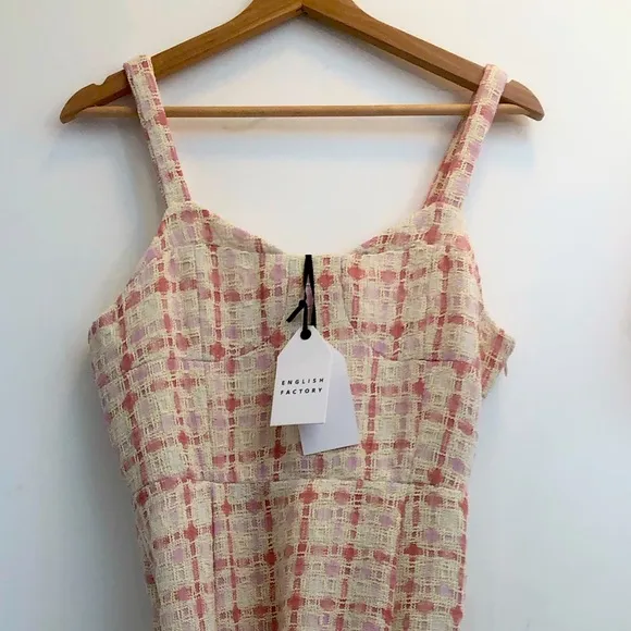 English Factory Carrie Tweed Midi Dress Size Small 4-6 Color: Pink Multi