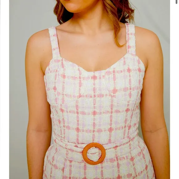 English Factory Carrie Tweed Midi Dress Size Small 4-6 Color: Pink Multi