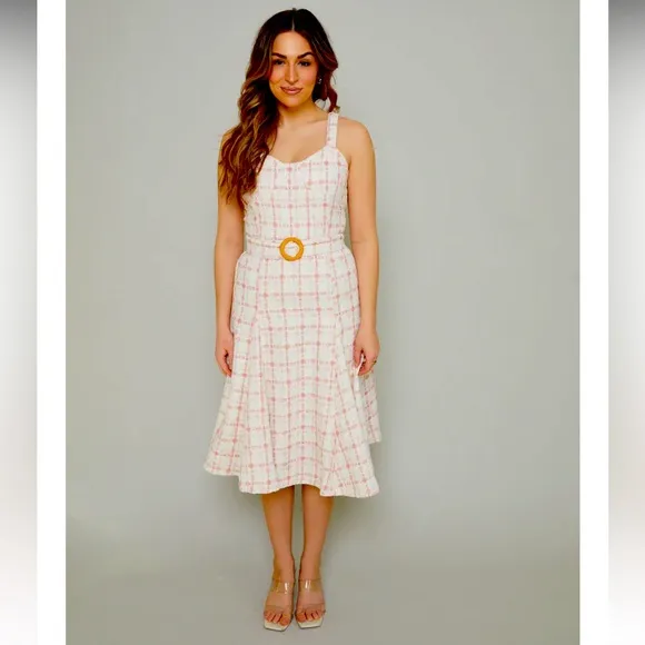 English Factory Carrie Tweed Midi Dress Size Small 4-6 Color: Pink Multi