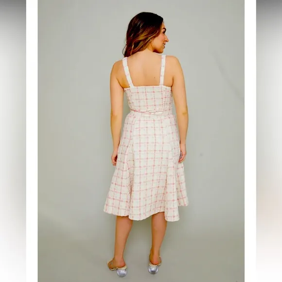 English Factory Carrie Tweed Midi Dress Size Small 4-6 Color: Pink Multi