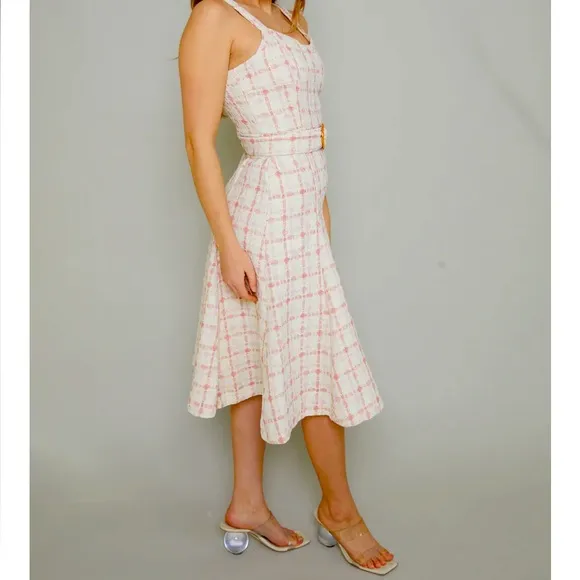 English Factory Carrie Tweed Midi Dress Size Small 4-6 Color: Pink Multi