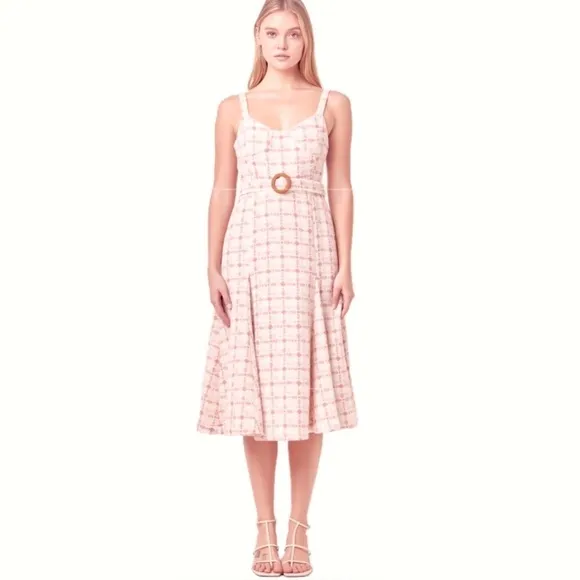 English Factory Carrie Tweed Midi Dress Size Small 4-6 Color: Pink Multi
