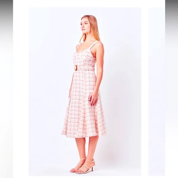 English Factory Carrie Tweed Midi Dress Size Small 4-6 Color: Pink Multi