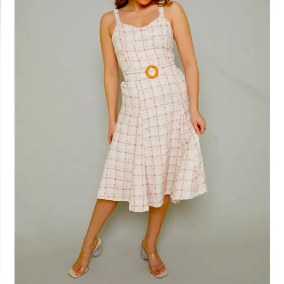 English Factory Carrie Tweed Midi Dress Size Small 4-6 Color: Pink Multi