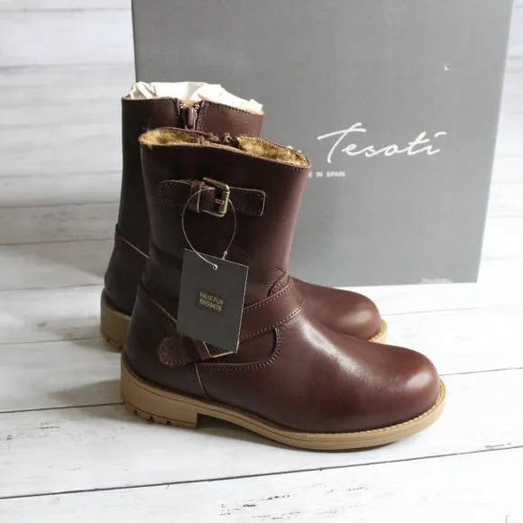 Enzo Tesoti Spain Girl's Youth Size 2 Brown Leather Buckle Dress Boots