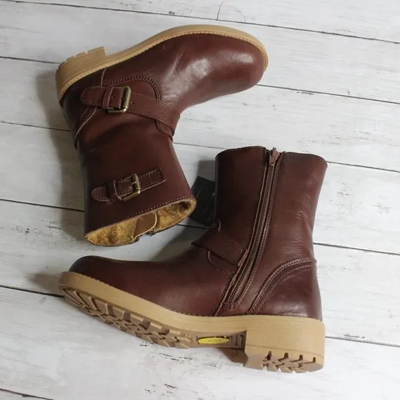 Enzo Tesoti Spain Girl's Youth Size 2 Brown Leather Buckle Dress Boots