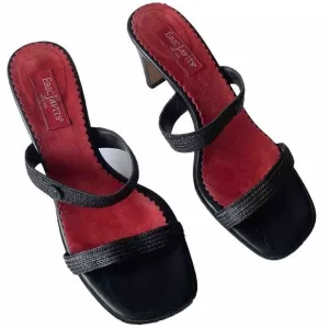 Eric Javits Womens Raffia Double Strap Slide Sandals Heels Black Size 7.5M