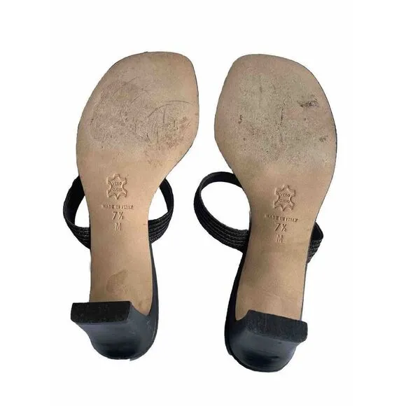 Eric Javits Womens Raffia Double Strap Slide Sandals Heels Black Size 7.5M