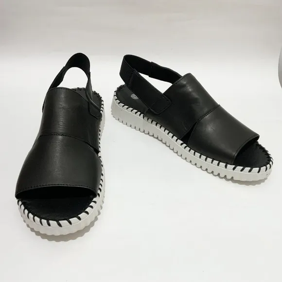 Eric Michael Sola Black Leather slingback women’s sandal white flat sole 39