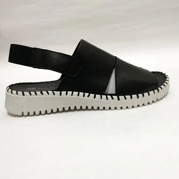 Eric Michael Sola Black Leather slingback women’s sandal white flat sole 39