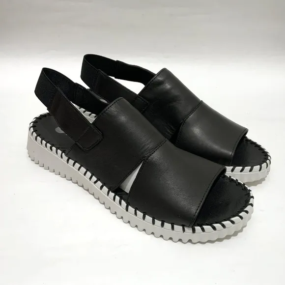 Eric Michael Sola Black Leather slingback women’s sandal white flat sole 39