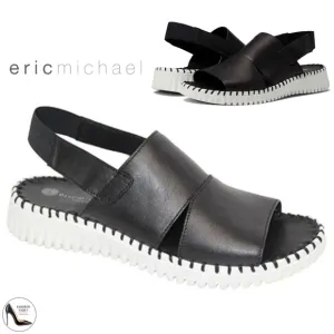 Eric Michael Sola Black Leather slingback women’s sandal white flat sole 39