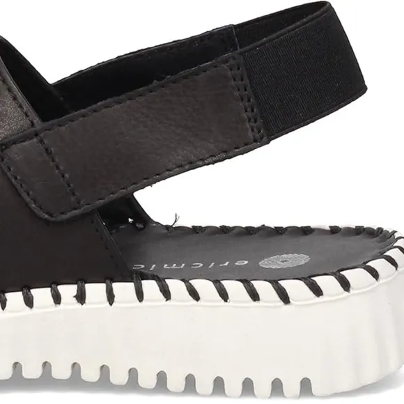 Eric Michael Sola Black Leather slingback women’s sandal white flat sole 39