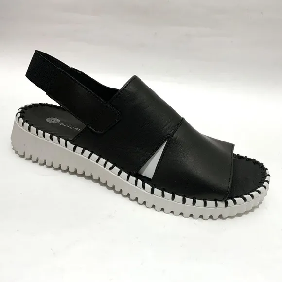 Eric Michael Sola Black Leather slingback women’s sandal white flat sole 39