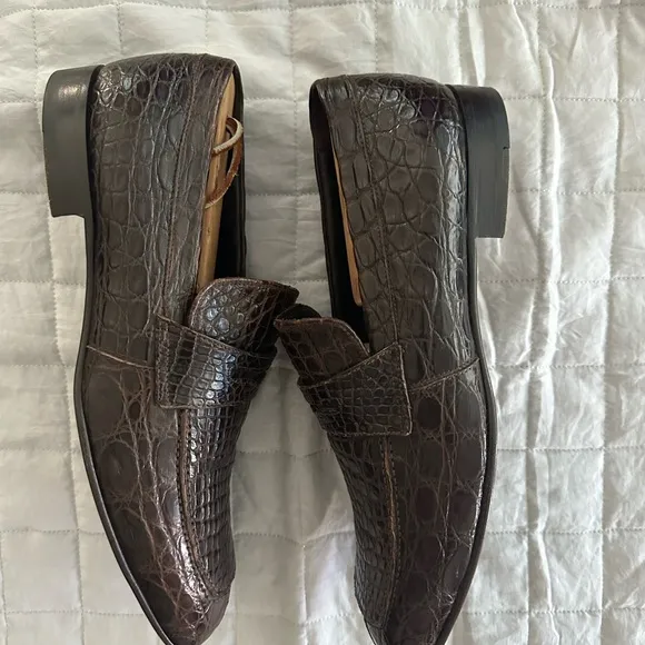 Ermenegildo Zegna Crocodile Leather Penny Loafers