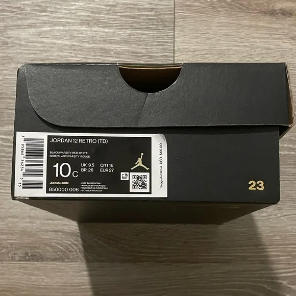 EUC KIDS JORDAN 12 RETRO 2 (TD) BLACK/VARSITY WHITE~SNEAKERS‼️BOX NOT INCLUDED‼️