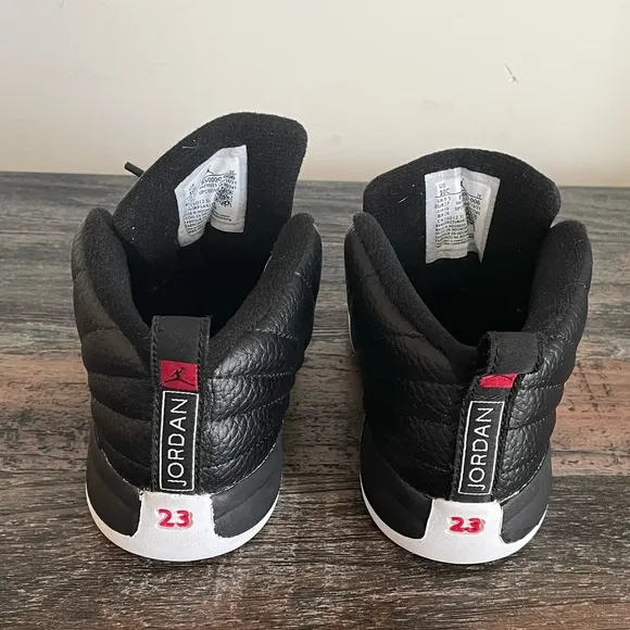 EUC KIDS JORDAN 12 RETRO 2 (TD) BLACK/VARSITY WHITE~SNEAKERS‼️BOX NOT INCLUDED‼️