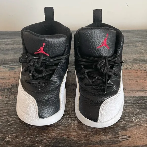 EUC KIDS JORDAN 12 RETRO 2 (TD) BLACK/VARSITY WHITE~SNEAKERS‼️BOX NOT INCLUDED‼️