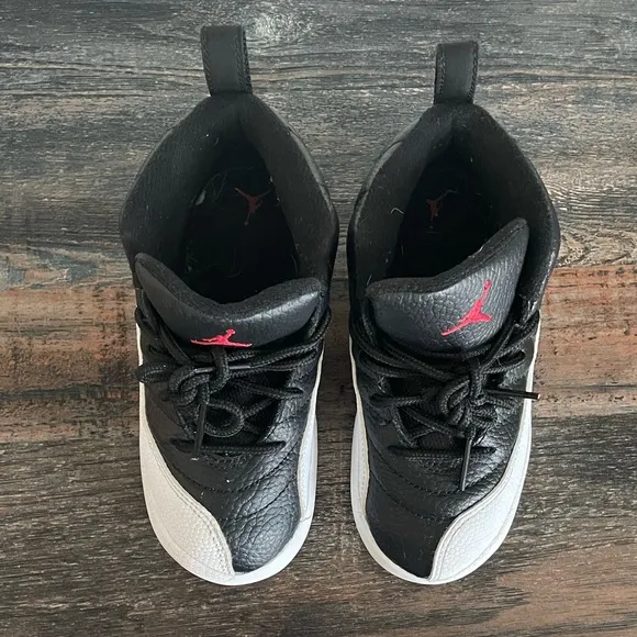 EUC KIDS JORDAN 12 RETRO 2 (TD) BLACK/VARSITY WHITE~SNEAKERS‼️BOX NOT INCLUDED‼️