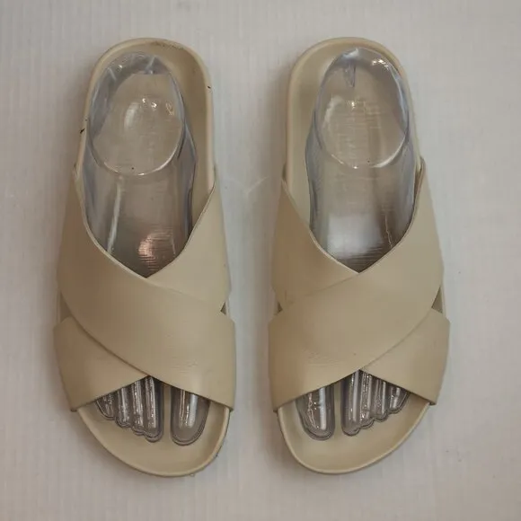 Everlane Beige The Form Crossover Leather Slip On Flat Sandals
