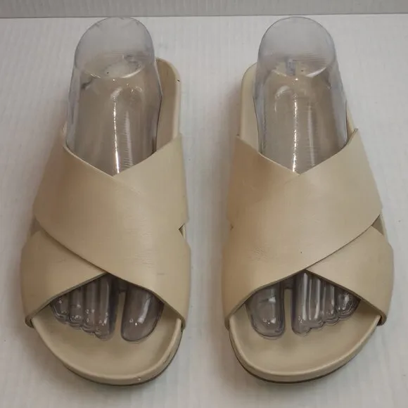 Everlane Beige The Form Crossover Leather Slip On Flat Sandals