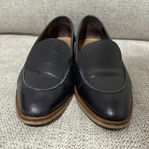 Everlane Navy Blue Leather The Modern Almond Toe Loafers Size 8.5 Made in Italy