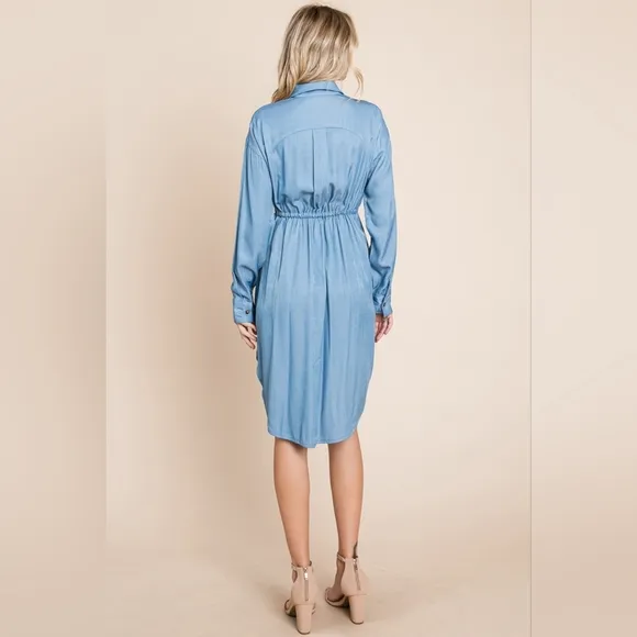 Faith Apparel Designer Button Up Drawstring Shirt Dress