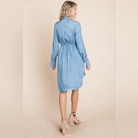 Faith Apparel Designer Button Up Drawstring Shirt Dress