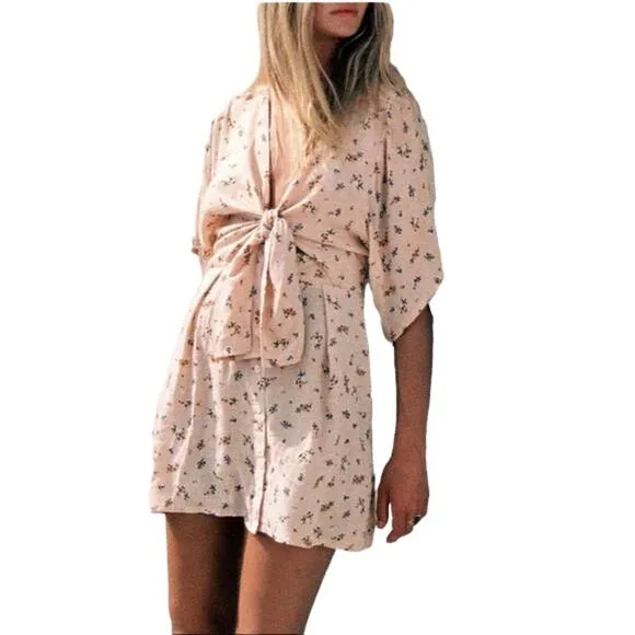 Faithfull the Brand Vinci Peach Floral Tie Front Mini Dress XS-2