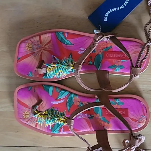 FARM Rio Floral Pietra Beaded Flat Sandals
